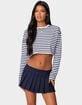 EDIKTED Stripey Cropped Long Sleeve Tee image number 3