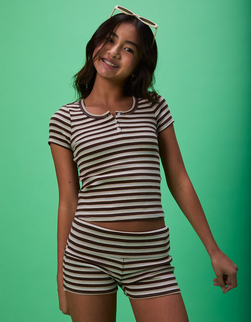 FULL TILT Stripe Fold Over Girls Micro Shorts image number 2