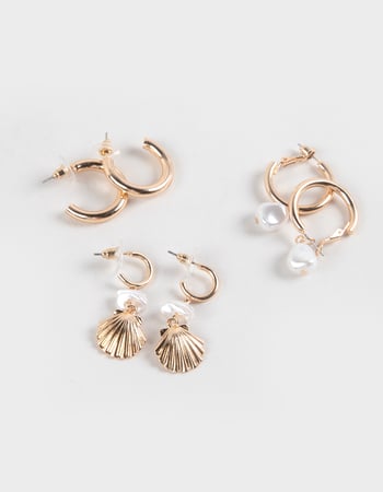 FULL TILT 3 Pack Shell/Faux Pearl Hoop Earrings Primary Image