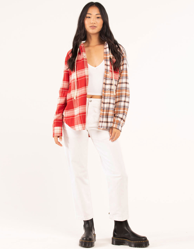 LOVE TREE Mix Media Womens Hooded Flannel image number 3