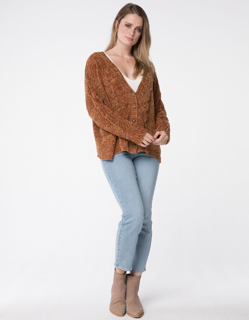 RSQ V-Neck Chenille Cinnamon Womens Cardigan image number 3