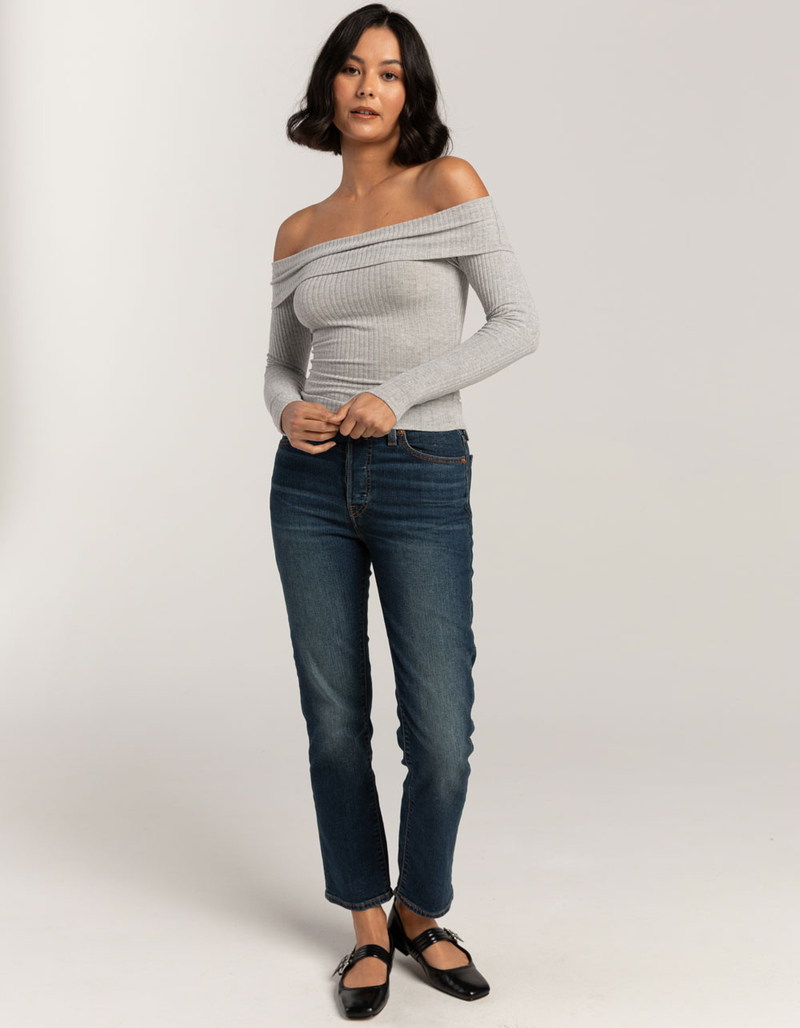 FULL TILT Fold Over Rib Off The Shoulder Womens Top image number 1