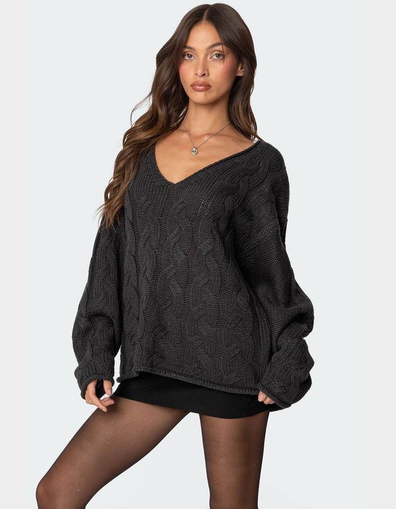 EDIKTED Inga Oversized Cable Knit Sweater image number 0
