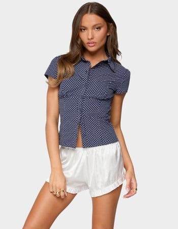 EDIKTED Polka Dot Tailored Button Up Shirt Primary Image