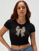 BOW Lace Distressed Womens Baby Tee image number 1