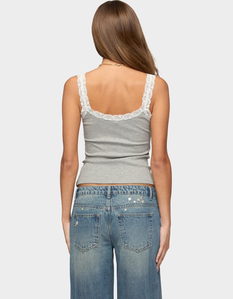 EDIKTED Aileen Contrast Lacey Henley Tank Top image number 2