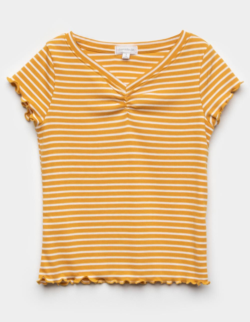 HEART & HIPS Stripe Cinch Girls Mustard Tee image number 0