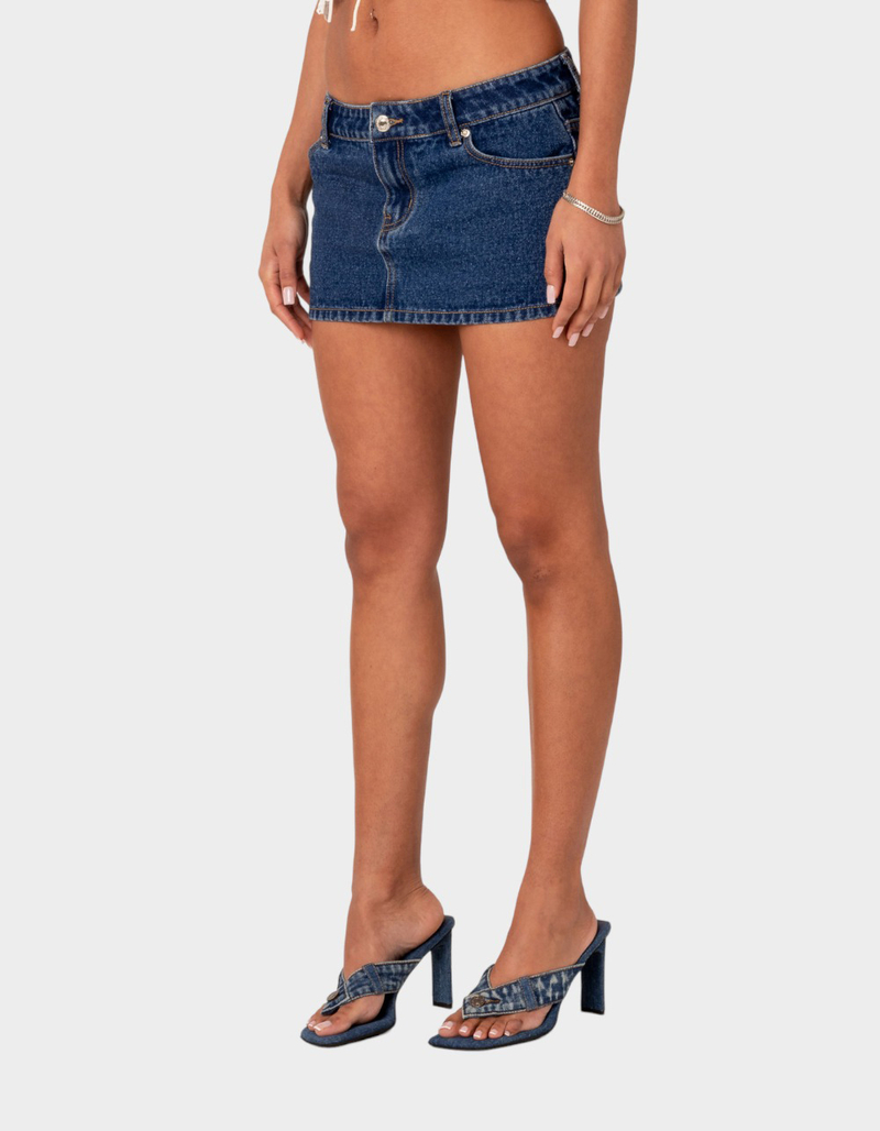 EDIKTED Spencer Low Rise Denim Womens Mini Skirt - BLUE