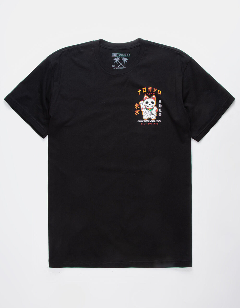 RIOT SOCIETY Skeleton Lucky Cat Mens T-Shirt image number 1