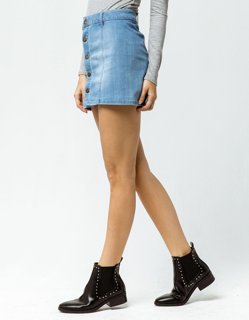 SKY AND SPARROW Button Front Denim Mini Skirt image number 1