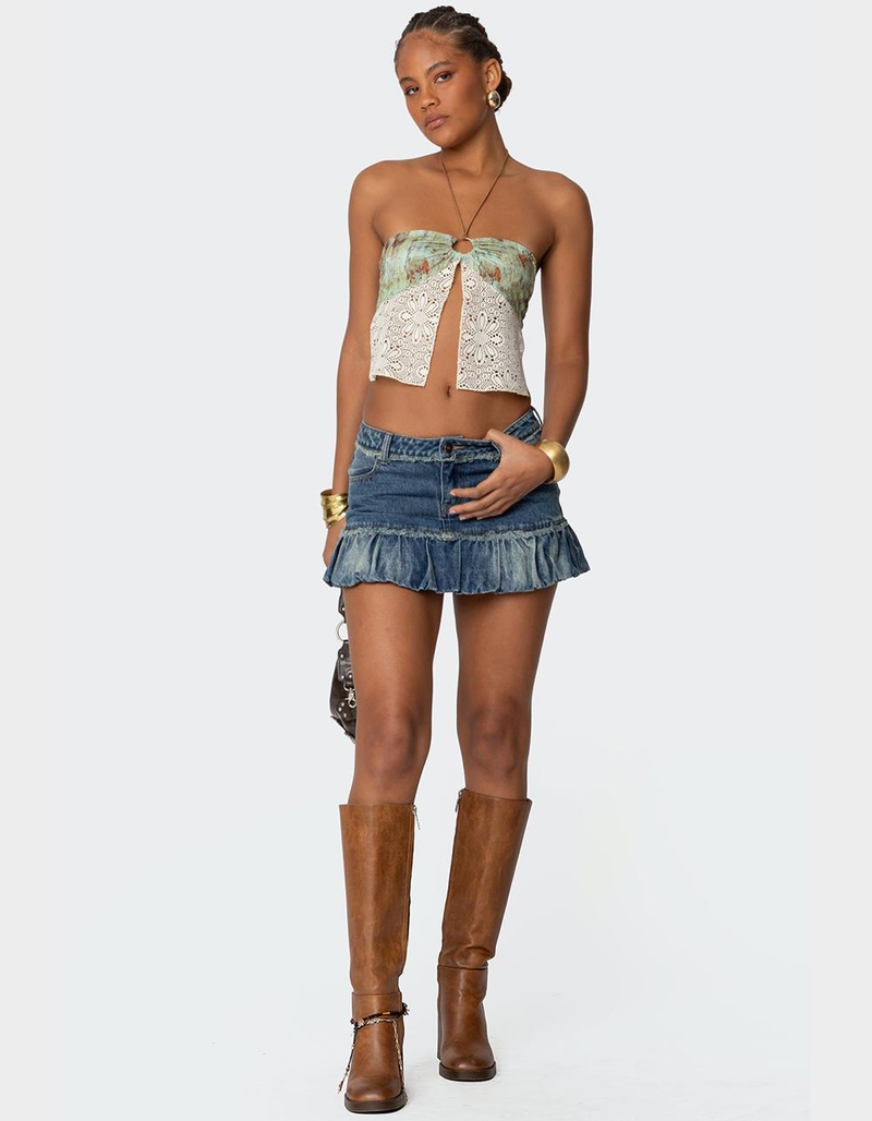 EDIKTED Bubble Hem Denim Mini Skirt image number 1