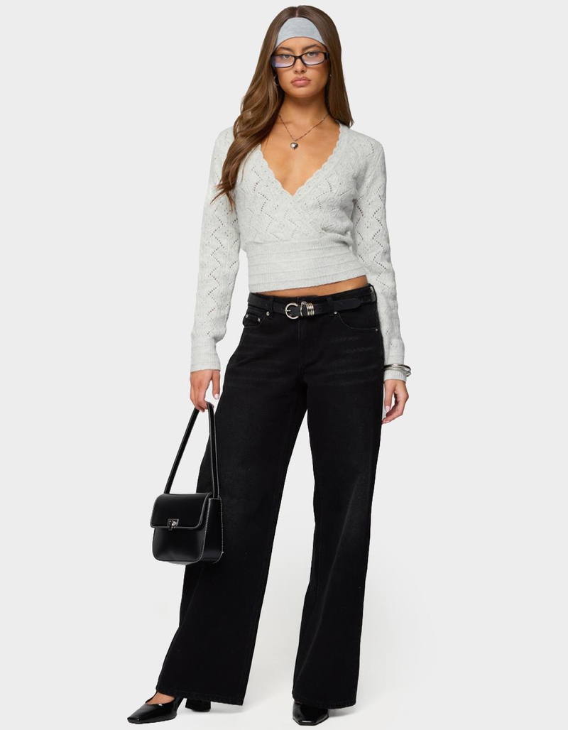 EDIKTED Janine Pointelle Knit V-Neck Top image number 4