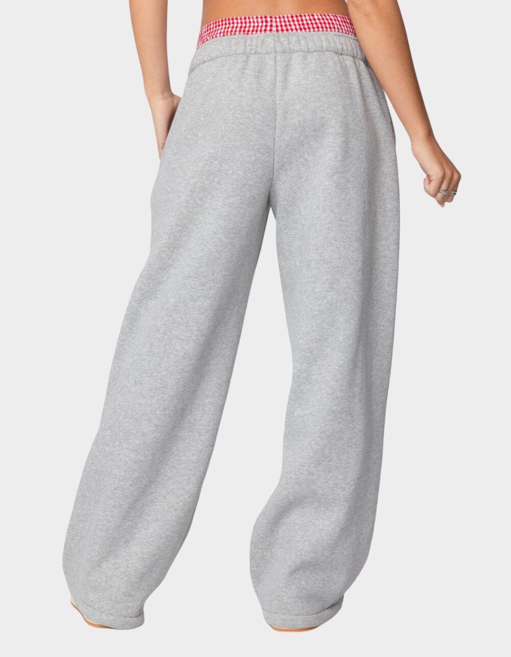 EDIKTED Gingham Boxer Detail Sweatpants - GRAY - L | Tillys