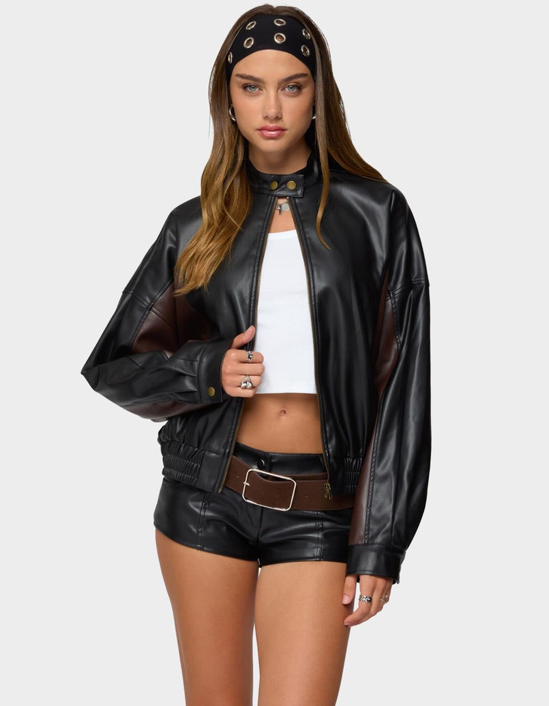 EDIKTED Lavena Contrast Faux Leather Jacket image number 1