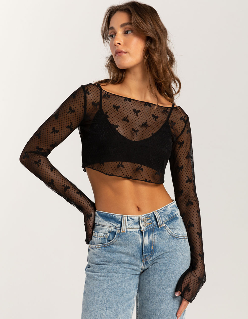 COTTON CANDY LA Mesh Bow Womens Long Sleeve Top image number 0