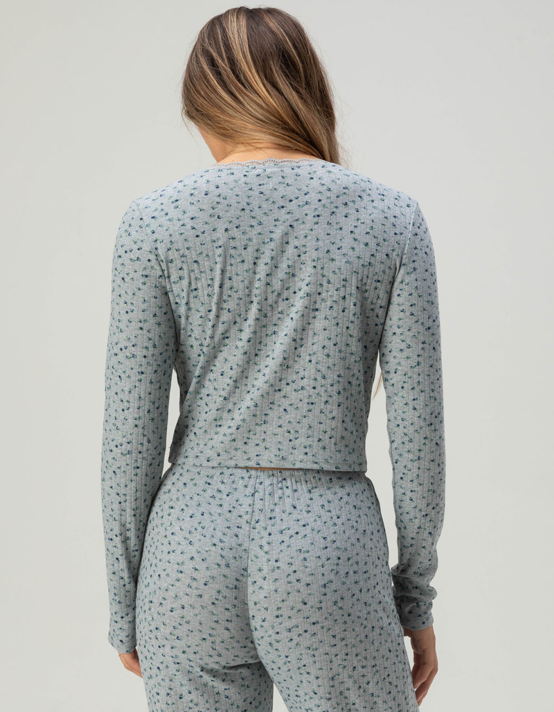 FULL TILT Pointelle Floral Lace Trim Long Sleeve Tee image number 3