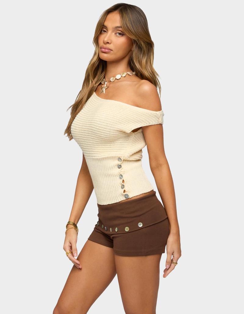 EDIKTED Buttoned Off Shoulder Crochet Top image number 1