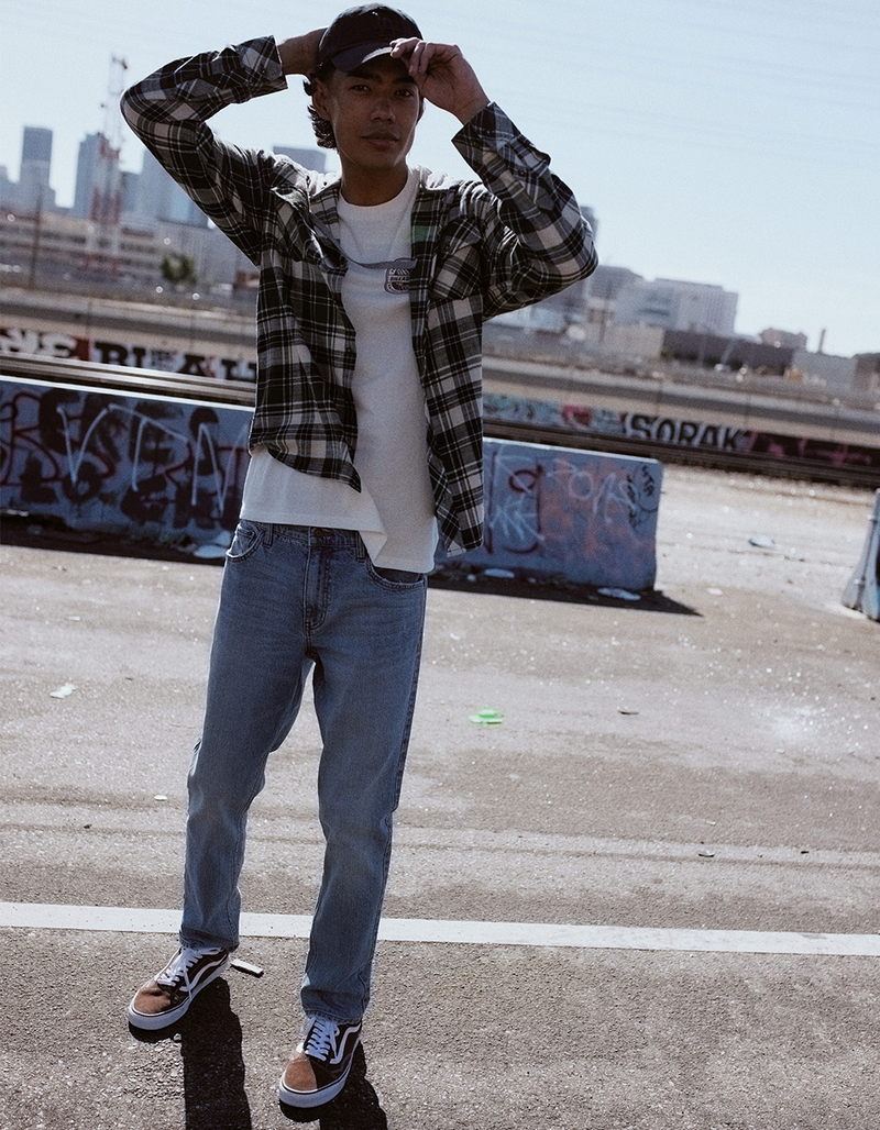 RSQ Mens Relaxed Taper Medium Tint Denim Jeans image number 7