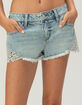 WEST OF MELROSE Womens Embroidered Laser Cut Denim Micro Shorts image number 3