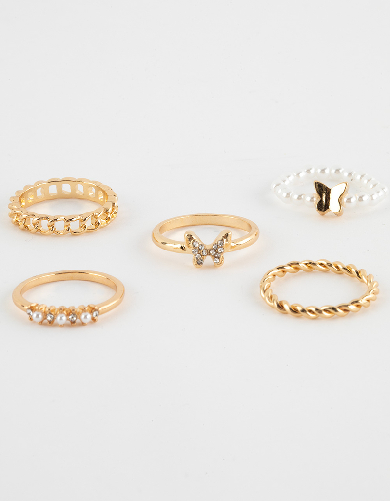 FULL TILT 5 Pack Butterfly Pearl Dainty Rings image number 1