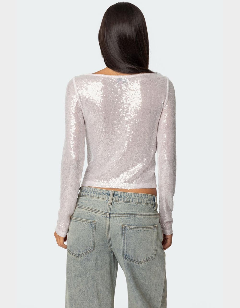 EDIKTED Sheer Sequin Boat Neck Top image number 4