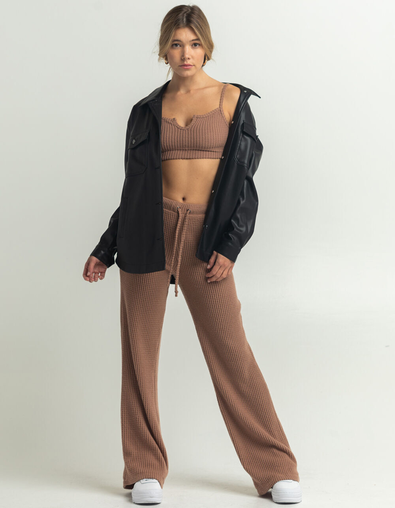 SKY AND SPARROW Waffle Thermal Womens Wide Leg Pant image number 1