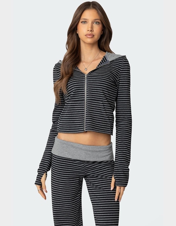 EDIKTED Meggy Striped Zip Up Hoodie Primary Image