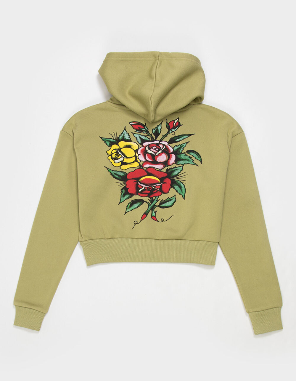 ED HARDY Rose Girls Crop Zip-Up Hoodie - OLIVE | Tillys