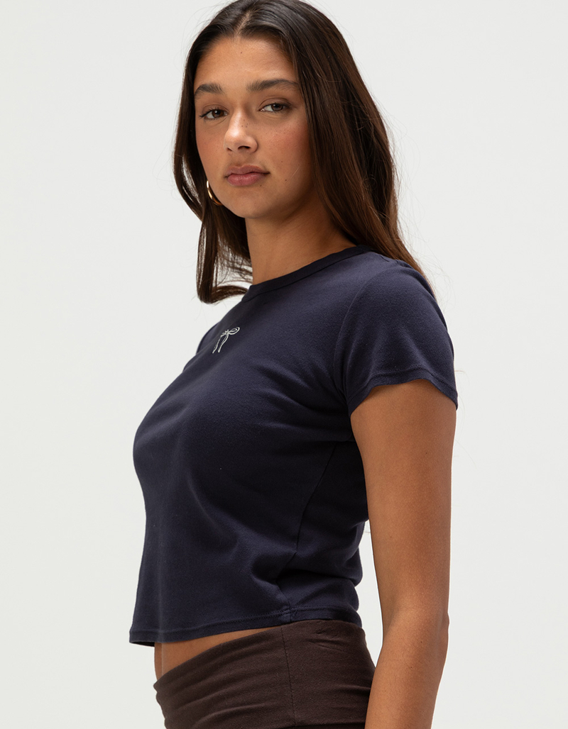 FULL TILT Embroidered Bow Womens Baby Tee image number 2