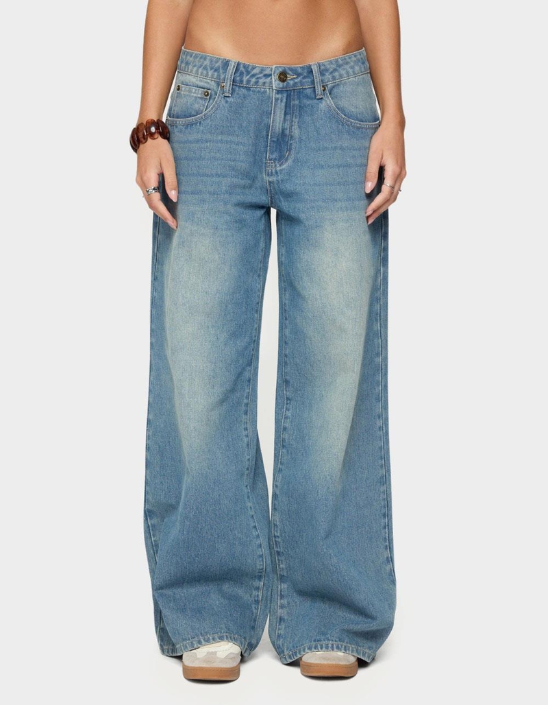 EDIKTED Graphic Vintage Washed Low Rise Jeans image number 0