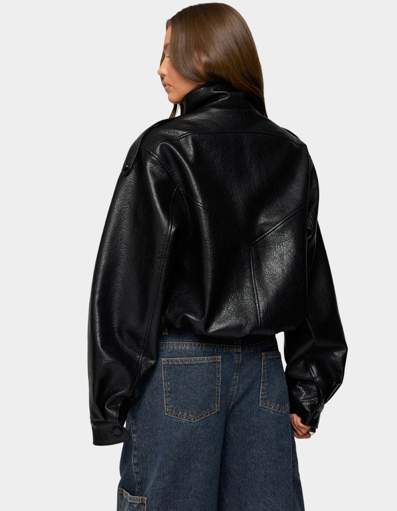 EDIKTED Jaicee High Neck Oversized Faux Leather Jacket image number 2