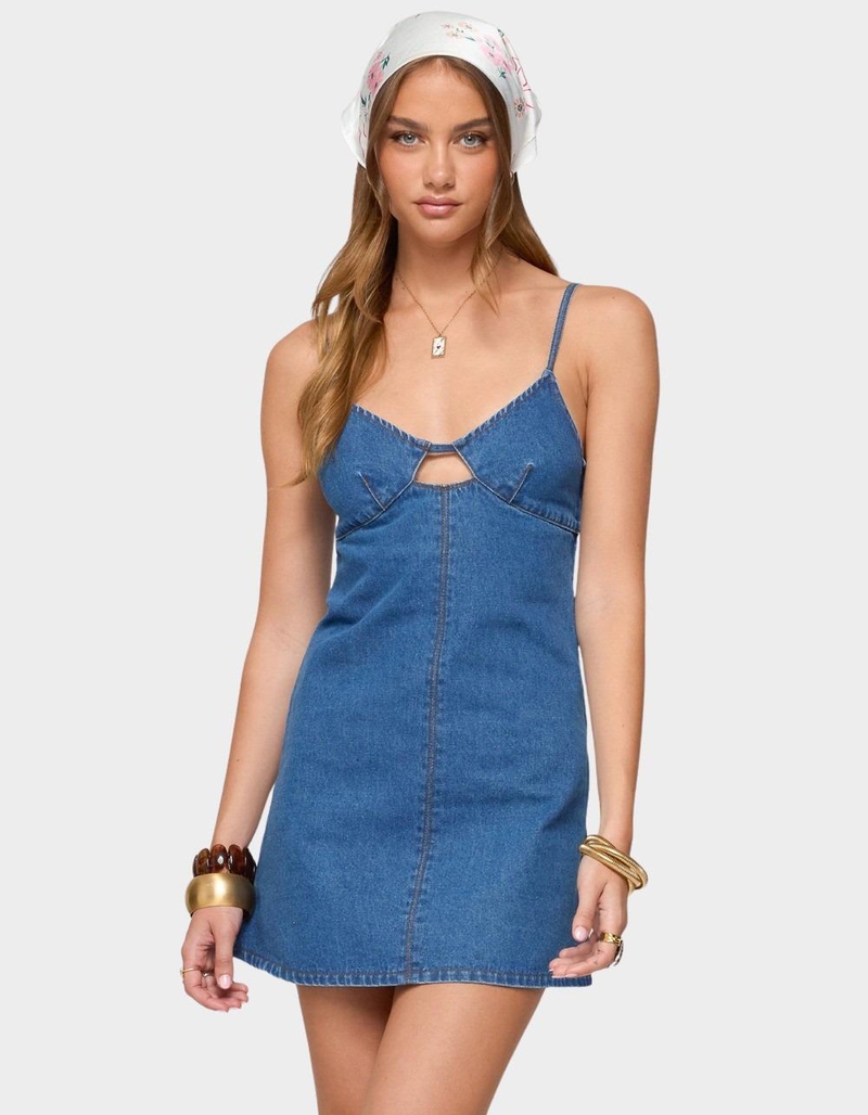 EDIKTED Maleeka Cut Out Denim Mini Dress image number 0