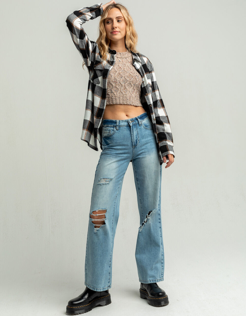 RSQ Copper Buffalo Womens Black & White Oversize Flannel Shirt image number 3