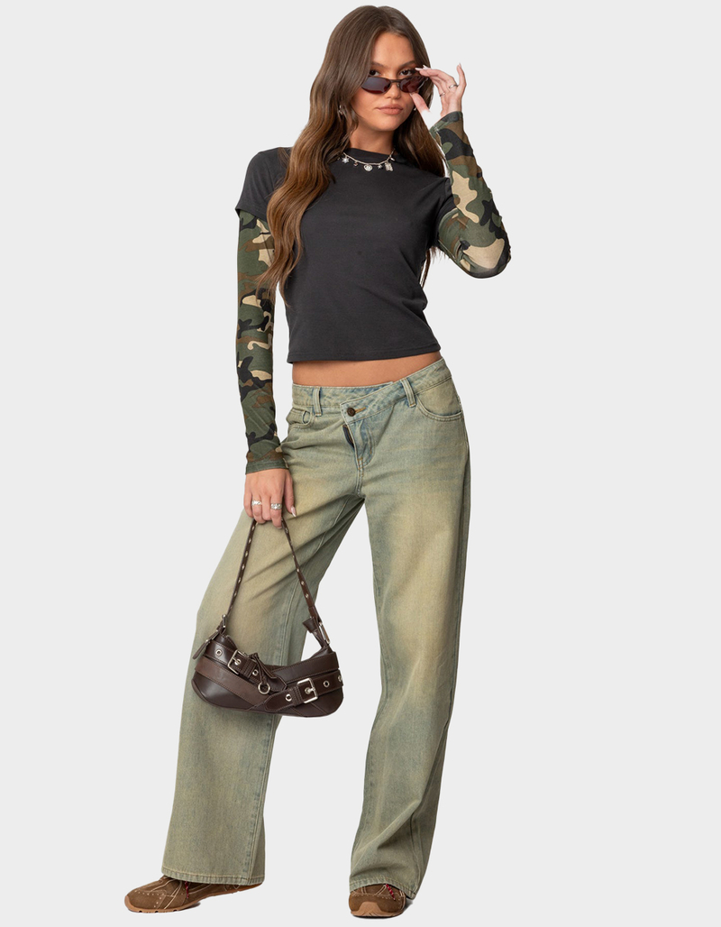 EDIKTED Camo Layered Long Sleeve Tee image number 1