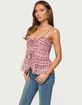 EDIKTED Chiffon Printed Tie Front Ruffle Top image number 4