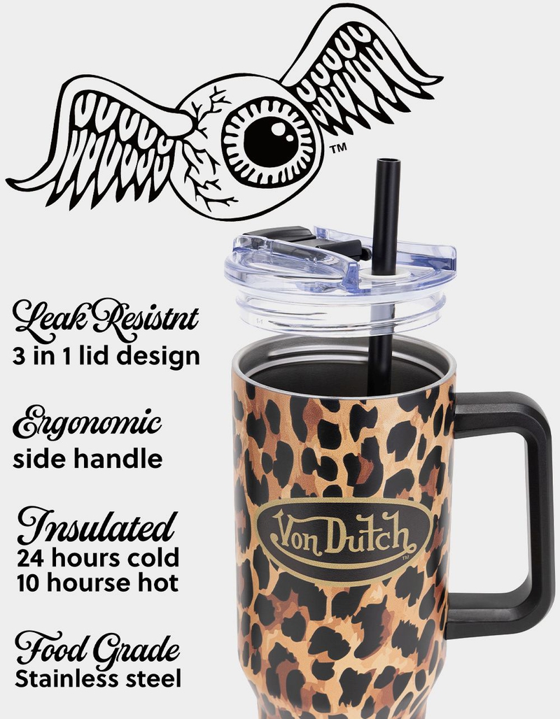 VON DUTCH 40oz Leopard Double Walled Insulated Stainless Steel Tumbler image number 2