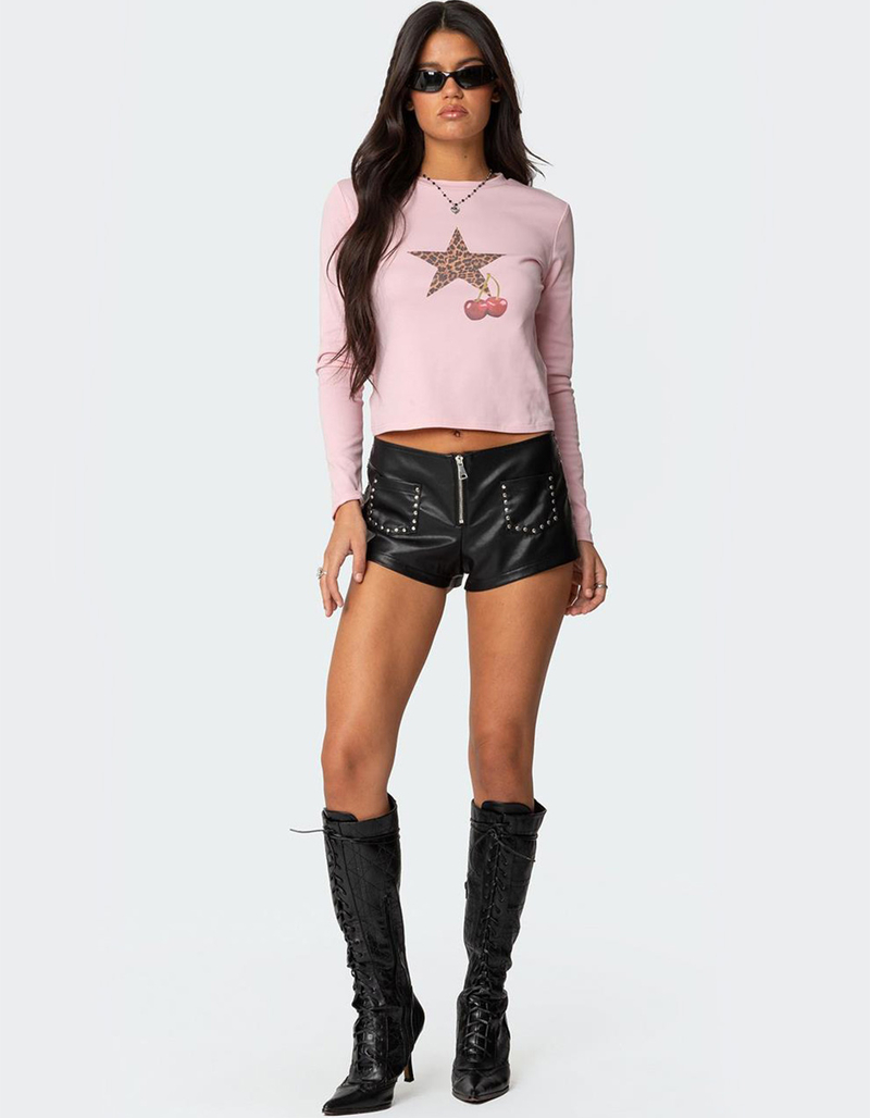 EDIKTED Cherry Leopard Star Long Sleeve Tee image number 1