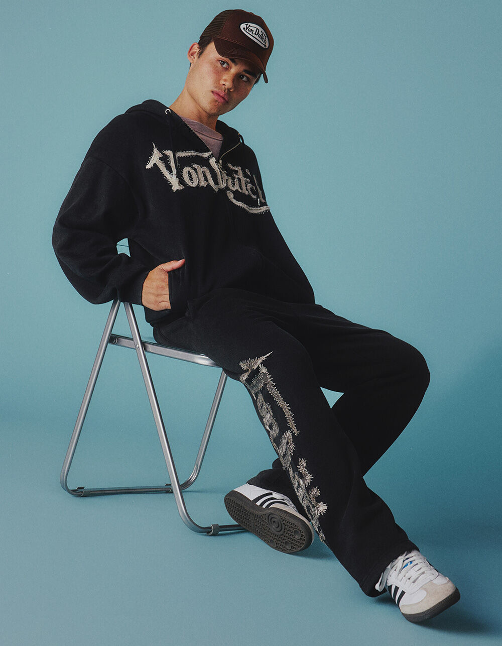 D.GANK ジッパージャケット MISBHVスウェット VON DUTCH Patch Mens Zip-Up Hoodie - WASHED BLACK | Tillys