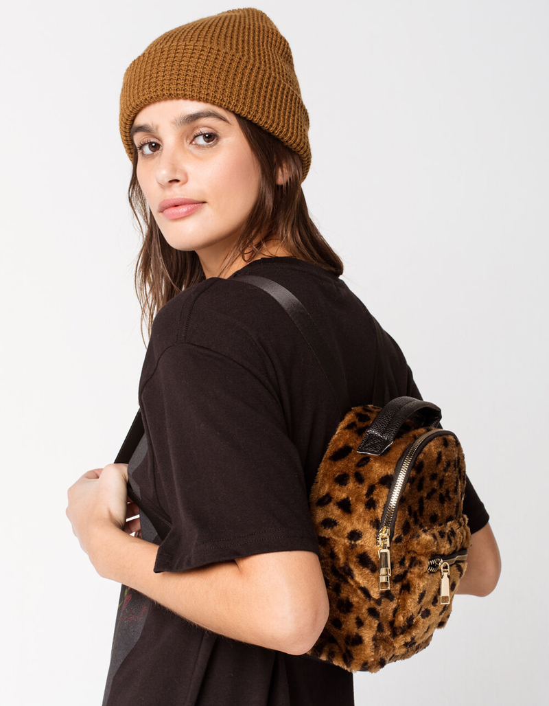 ORCHID LOVE Faux Fur Leopard Mini Backpack image number 3