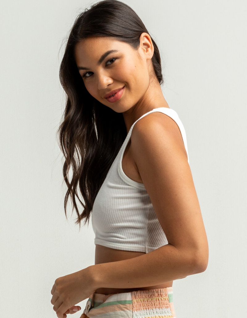 HEART & HIPS Womens Soft White Rib Crop Tank image number 1