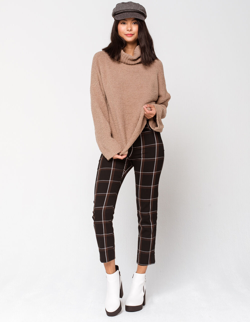 SKY AND SPARROW Fuzzy Cowl Taupe Womens Bell Sleeve Sweater image number 3