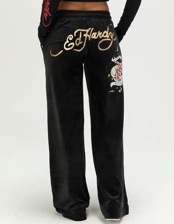 ED HARDY Amor Butterfly Womens Velour Sweatpants Alternative Image