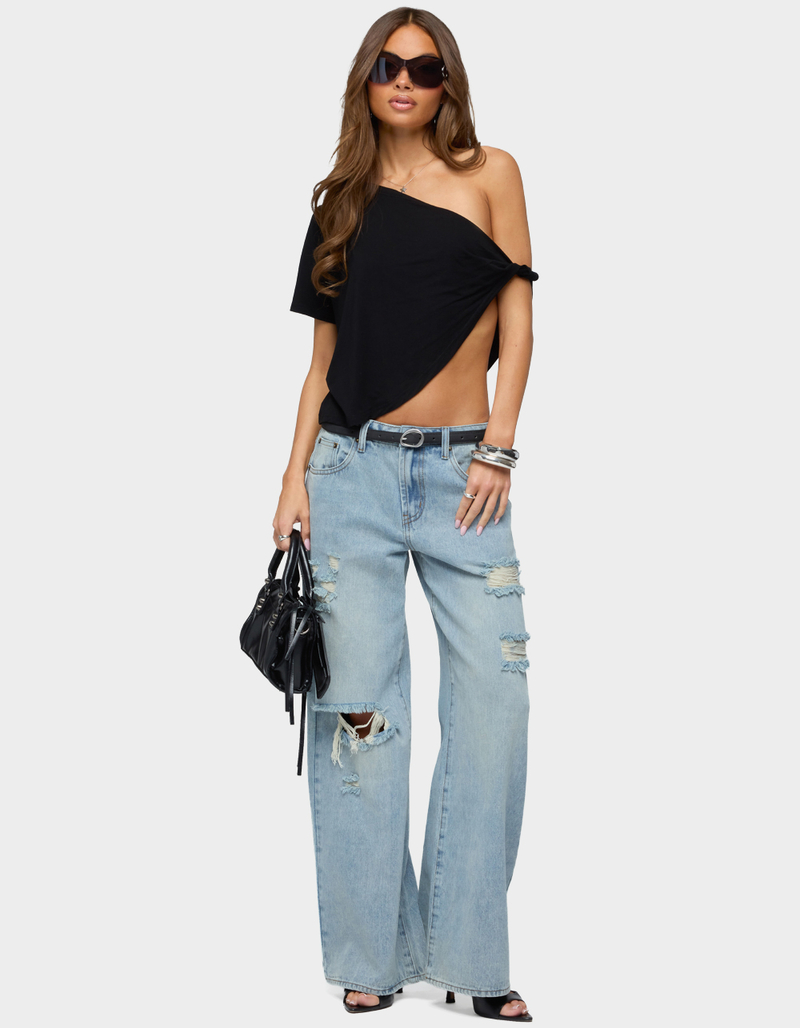 EDIKTED Ellah Distressed Low Rise Baggy Jeans image number 4