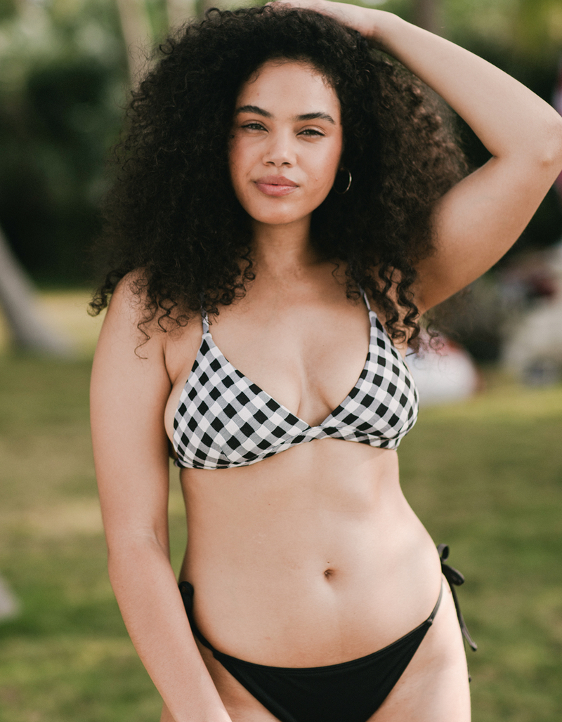 FULL TILT Gingham Textured Fixed Triangle Bikini Top image number 0