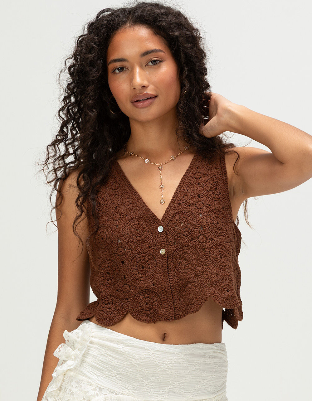 NECTAR CLOTHING Womens Crochet Vest - BROWN | Tillys
