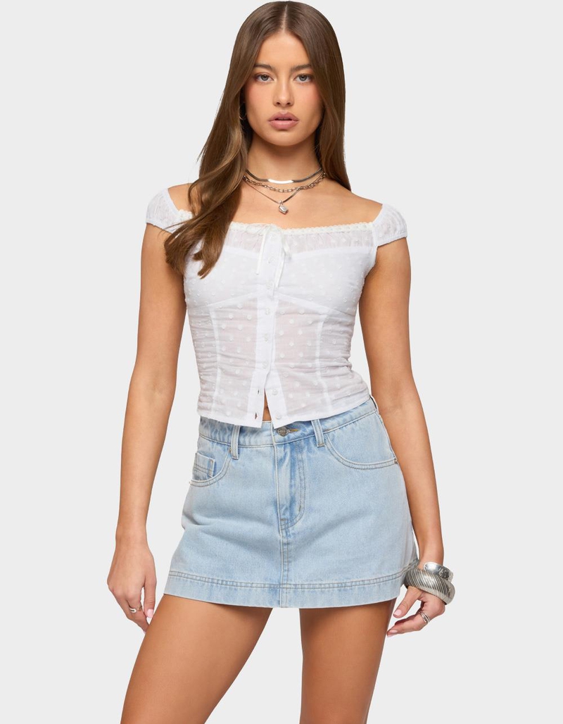 EDIKTED Laura Off Shoulder Dotted Cotton Top image number 0