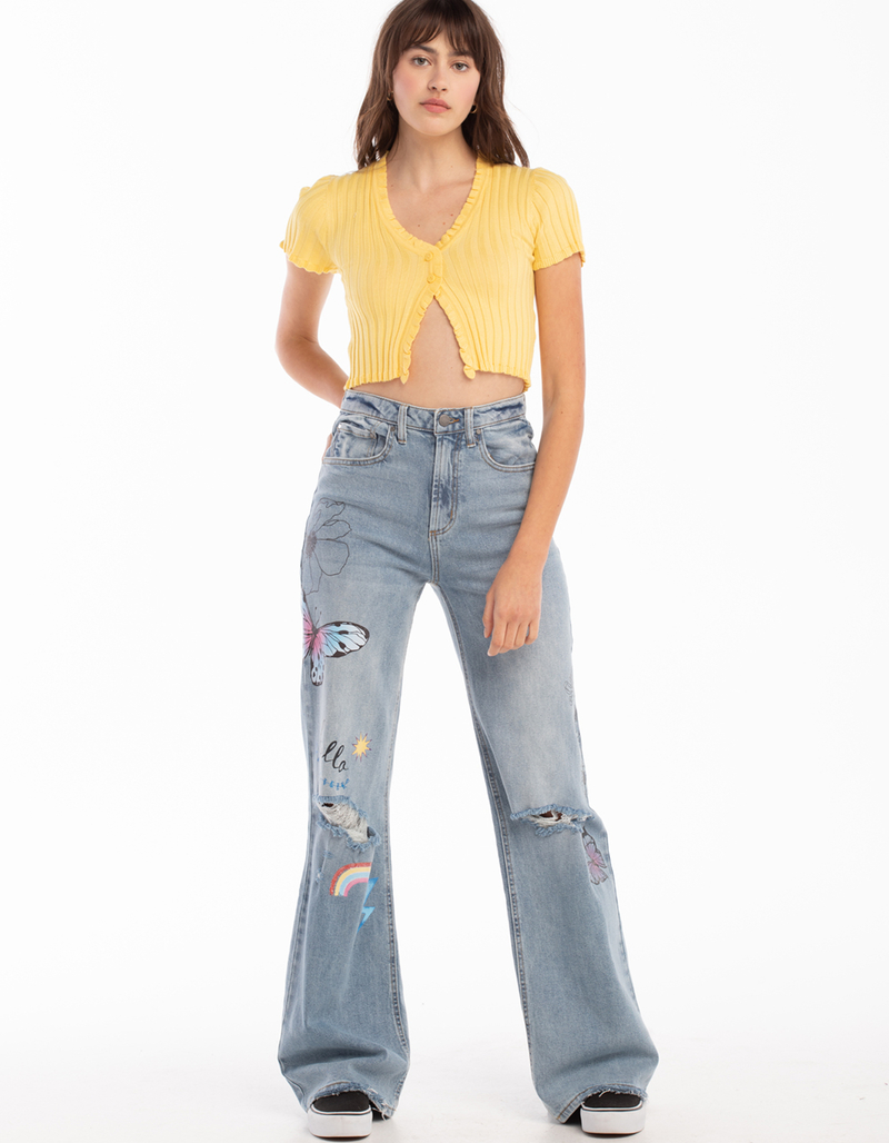 TINSELTOWN High Rise Graphic Wide Leg Jeans image number 0