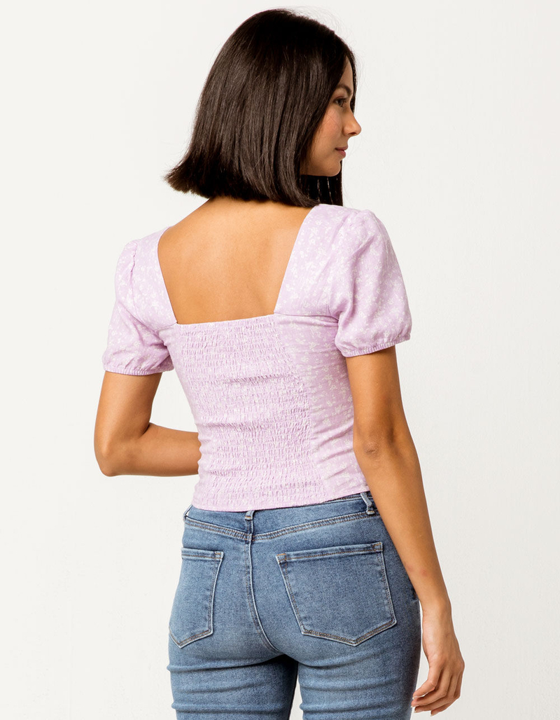 MIMI CHICA Tie Front Ditsy Peasant Womens Top image number 2