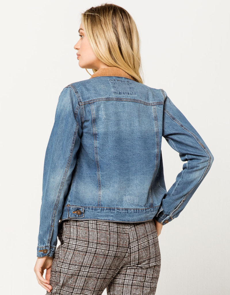 SKY AND SPARROW Corduroy Collar Womens Denim Jacket image number 2