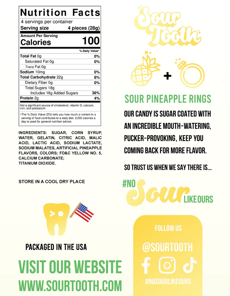 SOUR TOOTH Sour Pinneapple Rings Candy image number 3